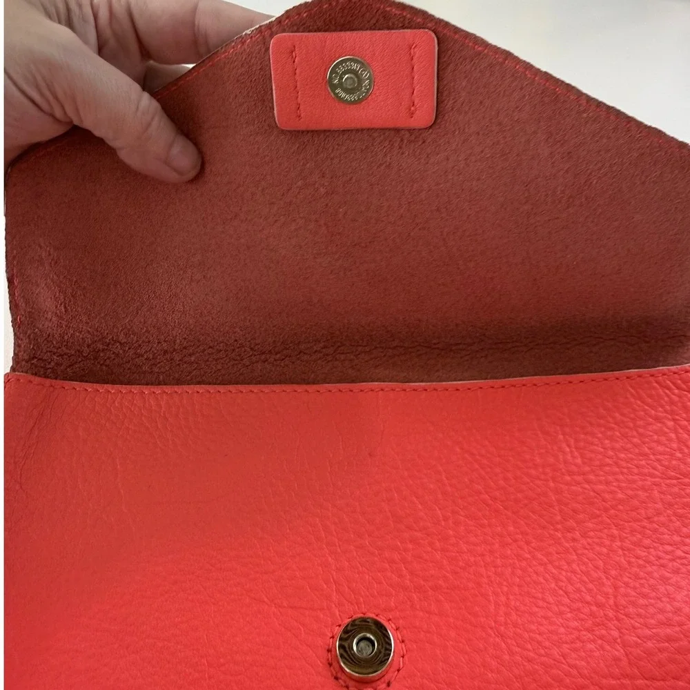 Gap Womens Coral Pink Leather Envelope Clutch‎ Bag Magnetic Closure Purse Summer